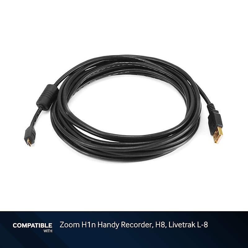15foot Black USBA to Micro B Cable for Zoom H1n Handy Reverb