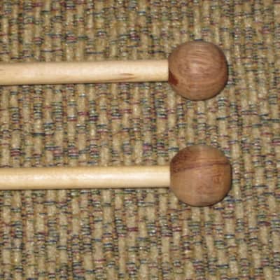 one pair new old stock (but ONE head has visible impressions) Mike Balter MB8B (8B) Hard Keyboard Mallets, 7/8" rosewood round HEADS and natural birch HANDLES - mid to late 1990s (+ packaging) Unwound Series image 5