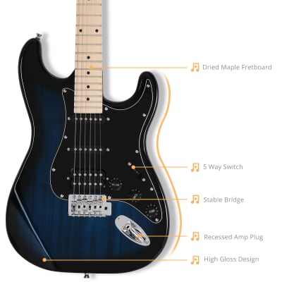 Glarry GST Electric Guitar w/20W Amplifier HSS Pickups Blue image 3