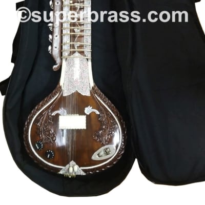 Ravi Shankar SITAR with Reinforced Neck. Acoustic Electric Fusion Sitar-Guitar in Dark Cedar Finish image 6