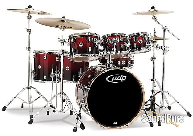 PDP 7pc Concept Maple Drum Set by DW-Red to Black Fade image 1