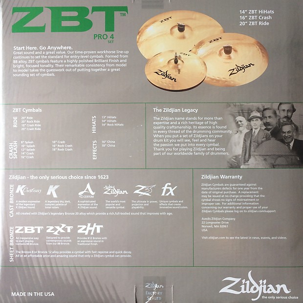 Zildjian ZBT Pro 4 Cymbal Set with Bonus Crash Reverb