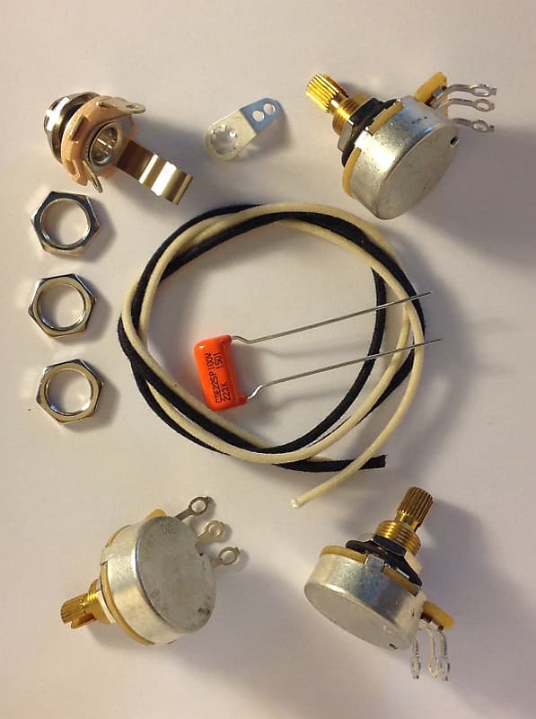 Wiring Harness Kit For J Bass CTS 450G Knurled Pots .022uf 225P Orange Drop Cap image 1