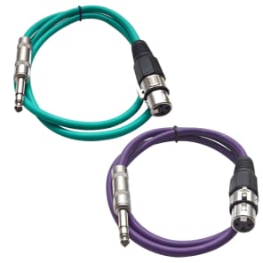 Seismic Audio SATRXL-F2-GREENPURPLE 1/4" TRS Male to XLR Female Patch Cables - 2' (2-Pack)