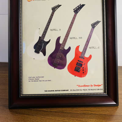|Original| 1987 Charvel Guitar Promotional Color Ad; Model 3 Model 4 Guitar; Model 3B Bass |Framed| for sale