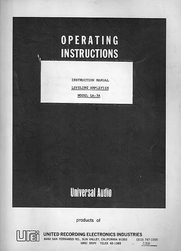 UREI LA-3A INSTRUCTION MANUAL VINTAGE INC SCHEMATIC 1960 | Reverb