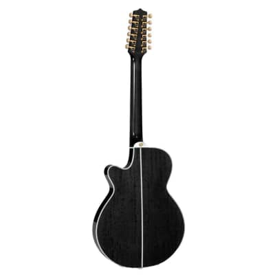 Takamine TSP158C12SBL Made in Japan 12-String Thinline Acoustic Electric Guitar with Spruce Top, Figured Maple Back and Sides, Ct-3N Electronics, Chrome Hardware, Semi-Hard Case (See-Thru Black Gloss) image 2