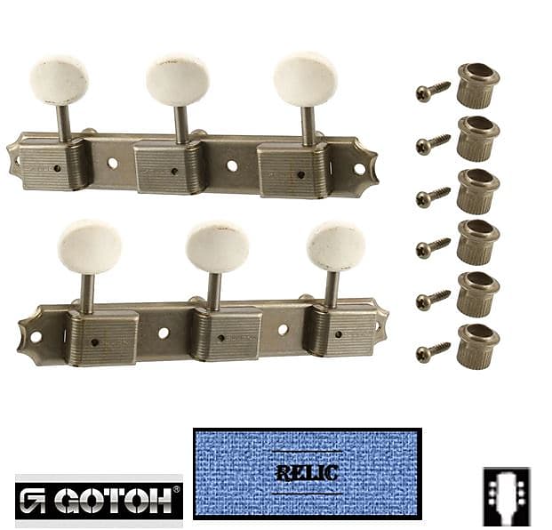 Gotoh 3x3 Vintage White Button Tuners on Strip, 15:1 - Aged/Relic Nickel TK-0700-007 image 1