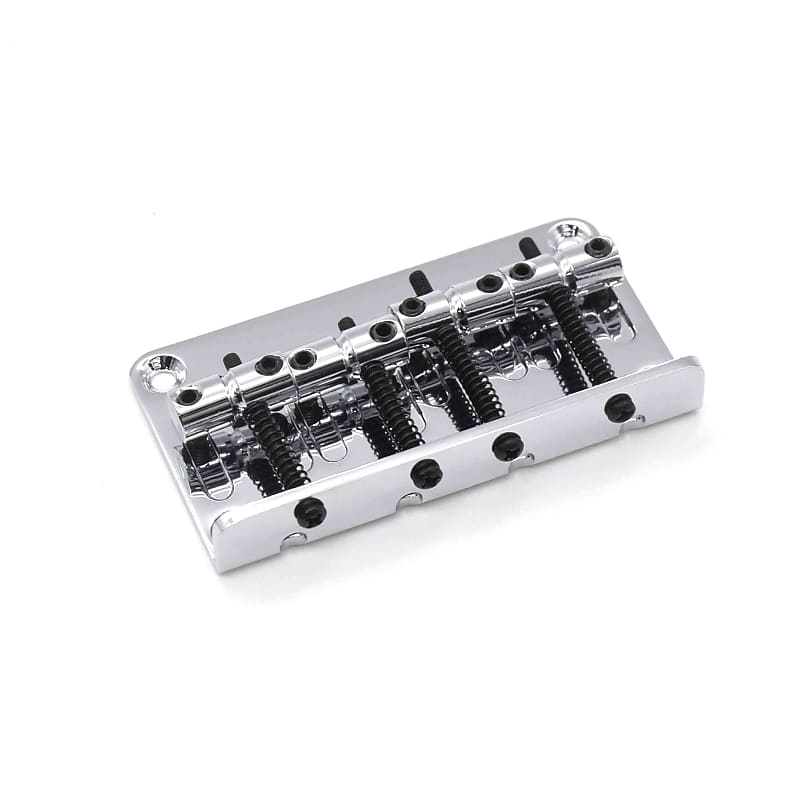 KD By AxLabs Vintage Style Bass Bridge - 4-Screw, 4-String, String-Through-Top - Chrome image 1