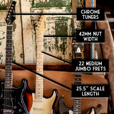 Sawtooth Left-Handed Black ES Series Electric Guitar w/ Chrome Pickguard - Includes: Accessories, Amp & Gig Bag image 4