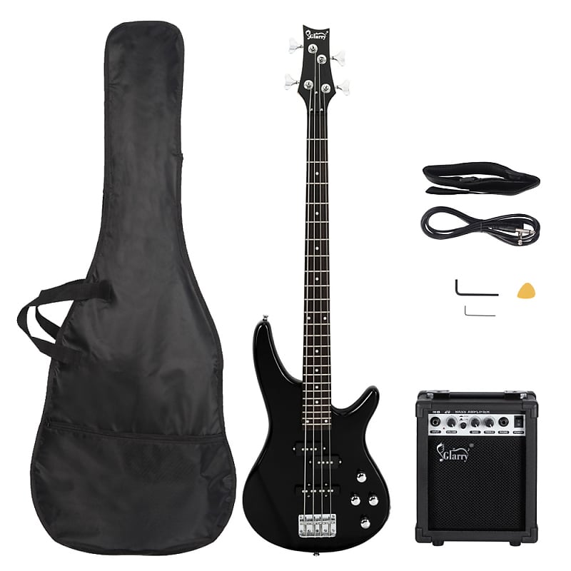 Glarry Black GIB 4 String Bass Guitar Full Size SS pickups w/20W Amplifier image 1