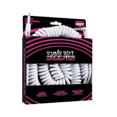 Ernie Ball Instrument Cable WHITE Ultraflex 30' Coiled Straight/ Angle 6045 image 3