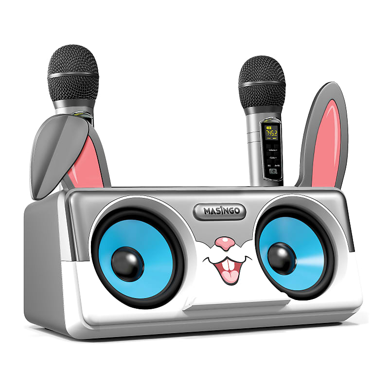 MASINGO 2023 New Portable Rabbit Karaoke Machine for Boys & Girls, w/Bluetooth Speakers, 2 Wireless Microphones, PA System & Karaoke Song Mode! Best Birthday Gift for Kids & Baby Toddlers - Spinto G3 image 1