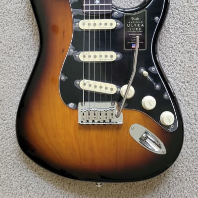 Fender American Ultra Luxe Stratocaster Electric Guitar, 2 Color Sunburst, Premium Molded Hardshell Case for sale