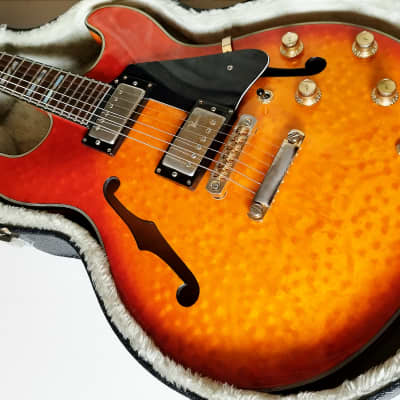 Vintage 90s - Samick SAB-650 Semi-hollow guitar+hardcase - (ES-335 style, Bird's Eye, Orange Sunburst) for sale