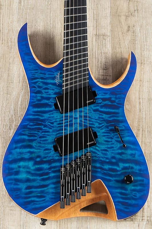Mayones Hydra Elite VF 6 Multi-Scale Headless Guitar, Blue Satin, Quilt Maple Top, Fishman Fluence image 1
