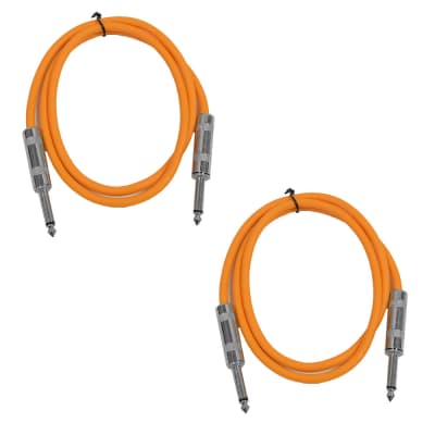 2 Pack of 3 Foot 1/4" TS Patch Cables 3' Extension Cords Jumper - Orange & Orange image 1