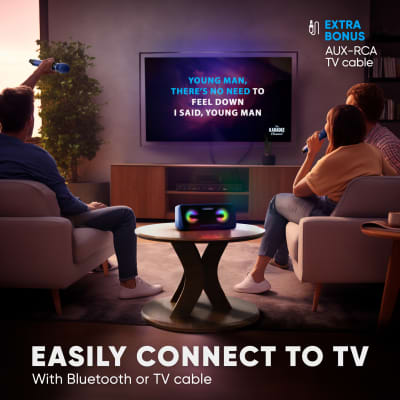 MASINGO Karaoke Machine for Adults and Kids with 2 UHF Wireless Microphones, Portable Bluetooth Singing Speaker, Colorful LED Lights, PA System, Lyrics Display Holder & TV Cable - Presto G2 Blue image 6