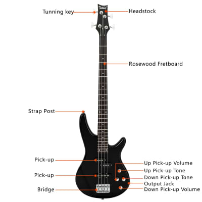 New Glarry GIB 4 String Bass Guitar Full Size Black image 5