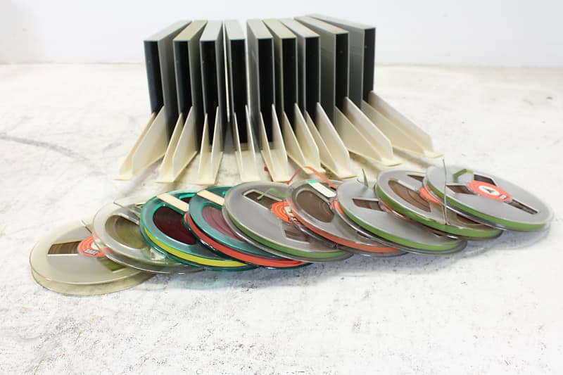 BASF Magnetophonband 1/4 reel tape 5¾ in plastic box USED (9 reels)