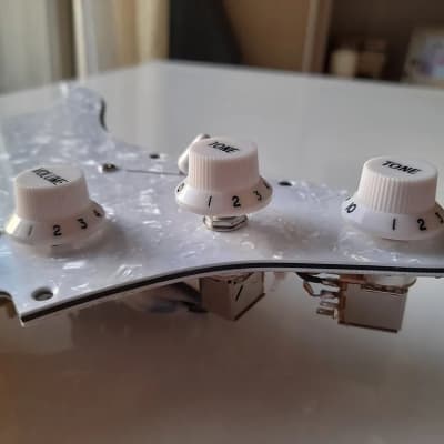 Handmade prewired HSH Neodymium Strat pickguard with HB split switch TR BL and mid PU cutoff switch image 6