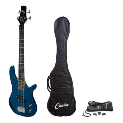 Casino '24 Series' Short Scale Tune-Style Electric Bass Guitar Set (Transparent Blue) for sale