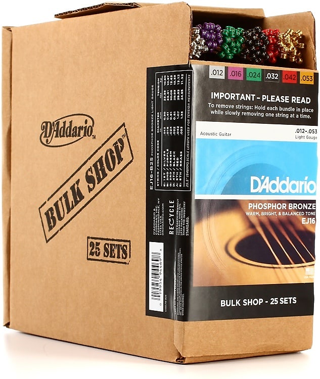 D'Addario EJ16 Phosphor Bronze Acoustic Guitar Strings - .012-.053 Light (25-pack) image 1