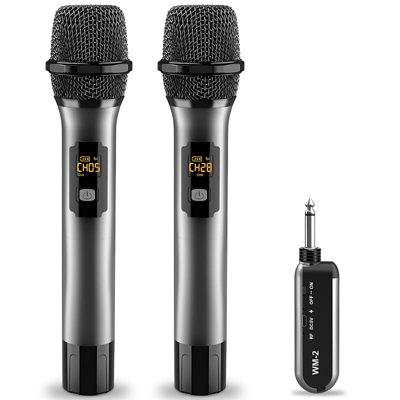 Wireless Microphone,Plug&Play Microphone for Singing,Karaoke,Dual Cordless  Dynamic Handheld Wireless Mic with Rechargeable Receiver for