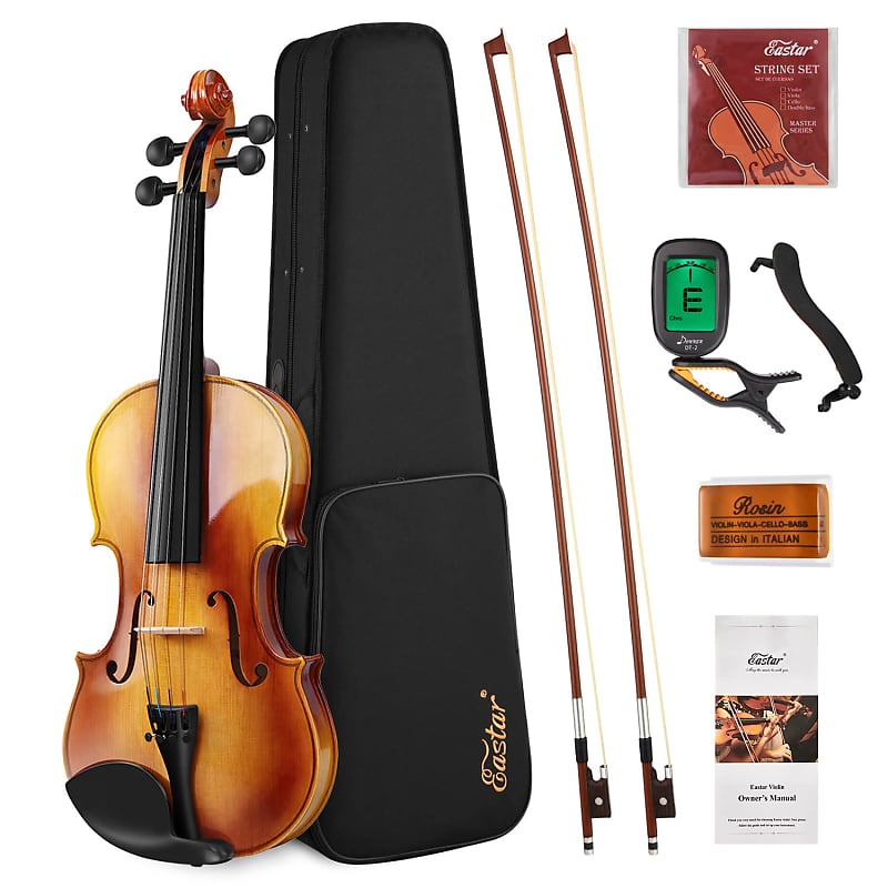 Size　Tuner　Eva-330　Case,　With　Hard　Fiddle　Adults　Solidwood　Strings,　Clip-On　Two　For　Extra　And　Shoulder　Rest,　Full　Bows,　Rosin,　4/4　Set　Violin　Reverb