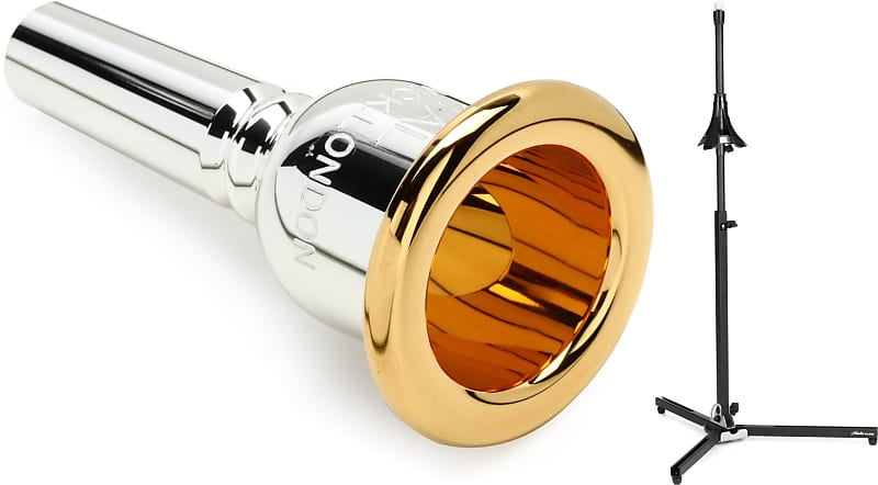 Denis Wick Heritage Series Trombone Mouthpiece - 4AL with Gold-plated Rim  Bundle with Hamilton KB7010 System X Trombone Stand image 1