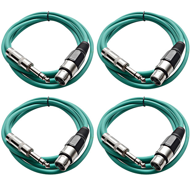 Seismic Audio SATRXL-F6-4GREEN 1/4" TRS Male to XLR Female Patch Cables - 6' (4-Pack) image 1