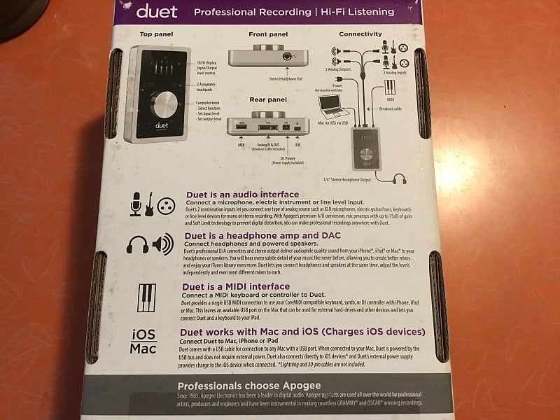 Apogee Duet 2 USB Audio Interface works with OS/iOS & Windows