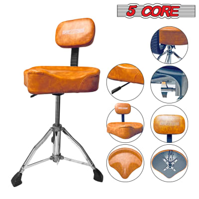 5 Core Drum Throne with Backrest Brown Thick Padded Saddle Drum Seat Comfortable Motorcycle Style Drum Chair Stool Air Adjustable Double Braced Tripod Legs for Drummers  DS CH BR REST-LVR image 4