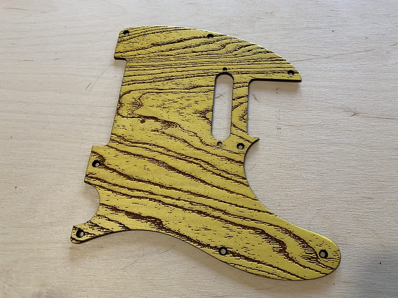 US satin yellow swamp ash grain laser engraved birch wood pickguard for telecaster image 1