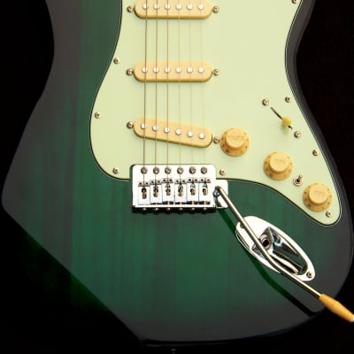 X-Light Green Burst Strat-Custom 22 fret Bound Rosewood/Maple Strat+7 Sound Switch+T-Bleed+BridgeTone+Frets leveled, Crowned and Polished with Mint Green Guard image 1