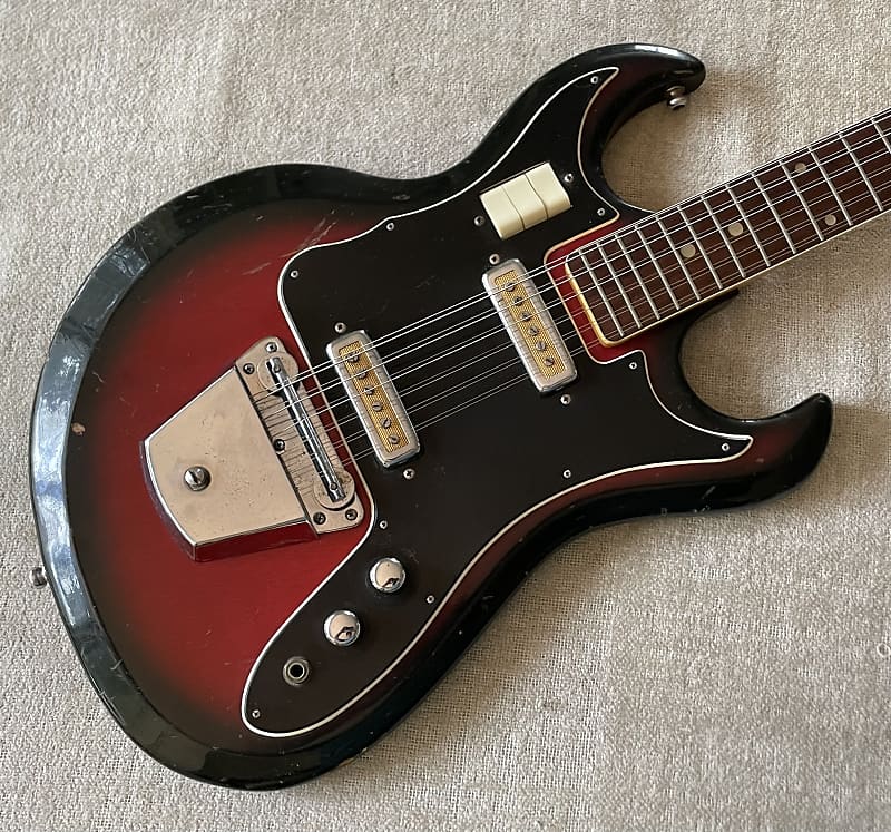 Vintage 1960’s Unbranded Teisco 12 String Electric Guitar Goldfoil Pickups Redburst MIJ Japan Kawai Bison Rare Possibly Early Ibanez image 1