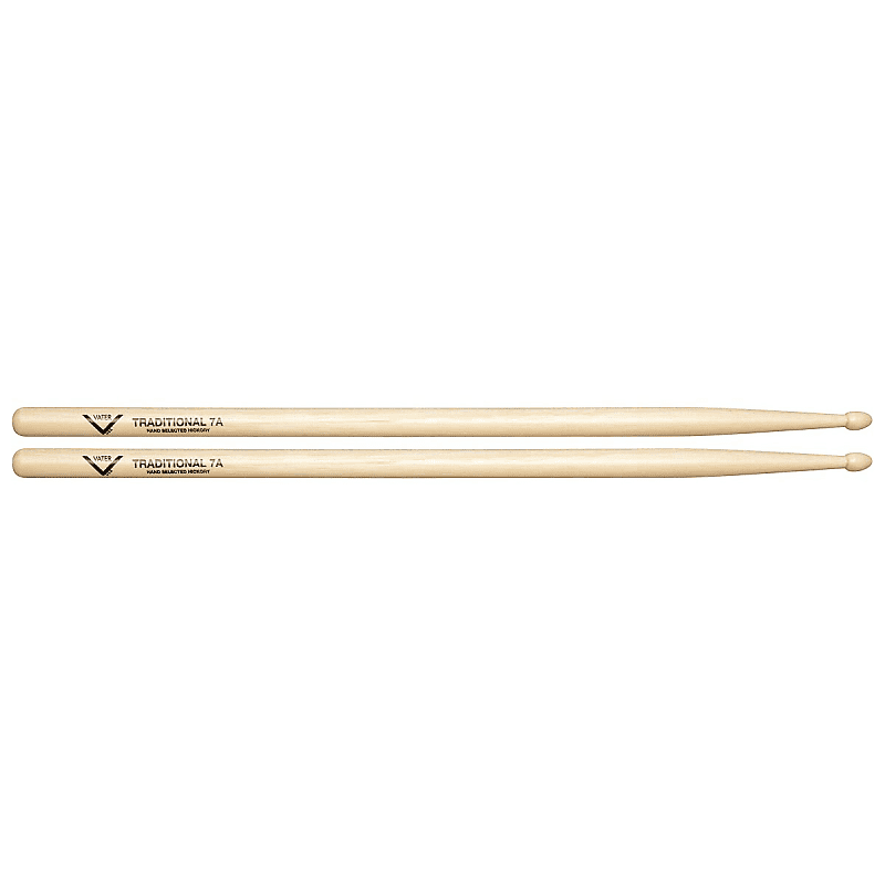 Vater VHT7AW 7A Traditional Hickory Wood Tip Drum Sticks (Pair) image 1