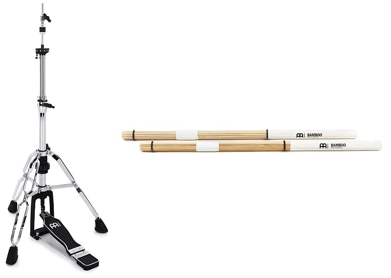 Meinl Percussion MLH Low Hat Stand - Chrome Plated Bundle with Meinl Stick  & Brush Bamboo Multi-sticks - Center-wrapped Control Ring