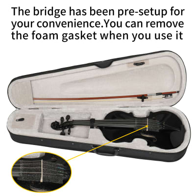 Unbranded Full Size 4/4 Violin Set for Adults Beginners Students with Hard Case, Violin Bow, Shoulder Rest, Rosin, Extra Strings 2020s - Black image 12