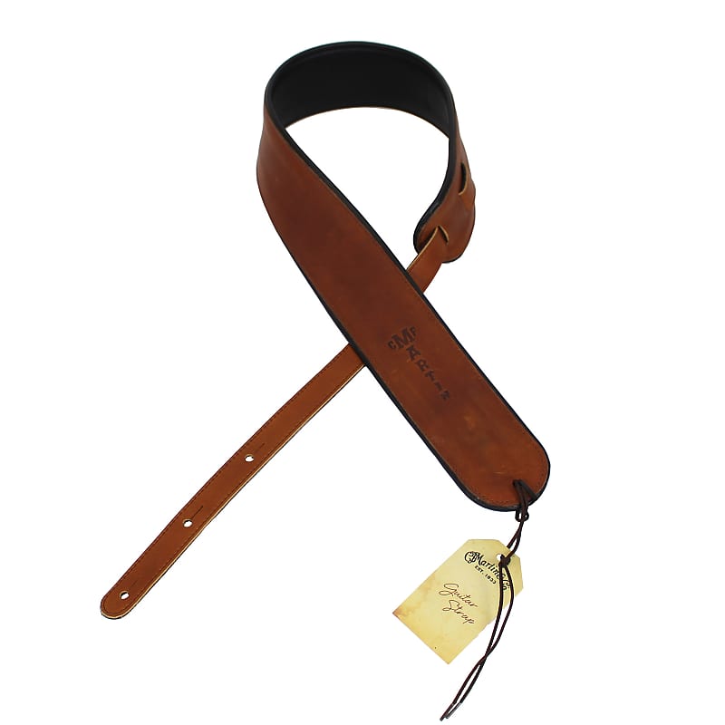 Martin Rolled Ball Glove Leather Guitar Strap Brown image 1