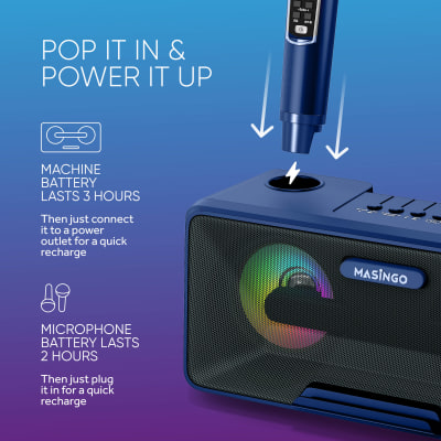 MASINGO Karaoke Machine for Adults and Kids with 2 UHF Wireless Microphones, Portable Bluetooth Singing Speaker, Colorful LED Lights, PA System, Lyrics Display Holder & TV Cable - Presto G2 Blue image 5