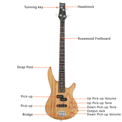 Glarry GIB Bass Guitar Full Size 4 String SS pickups w/ 20W Amplifier Burlywood image 4