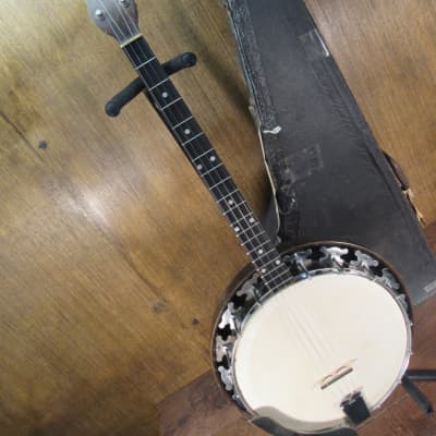 Vintage George Houghton Melody Jo 4 String Tenor Banjo With Original Chipboard Case image 1