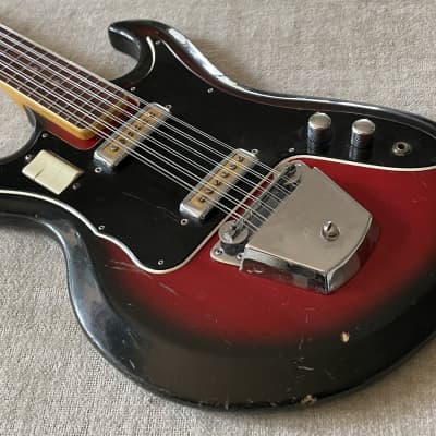 Vintage 1960’s Unbranded Teisco 12 String Electric Guitar Goldfoil Pickups Redburst MIJ Japan Kawai Bison Rare Possibly Early Ibanez image 7