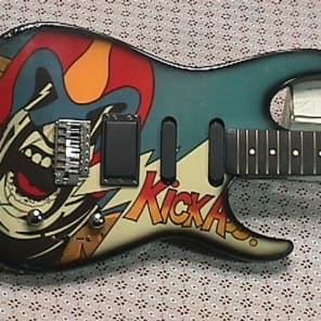 Vintage Rockster Solid Body Electric Guitar with Spiderman? Kick Axx on it's Front as-is image 2