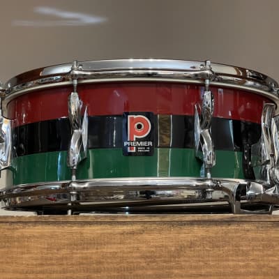 1960's Premier 2001 5.5x14 Mahogany Snare Drum Original Red Black Green Duroplastic 2000 image 19