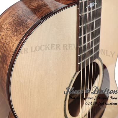 Huss & Dalton OM Custom Italian straight-gained Spruce & Striped Koa handcrafted 14-fret guitar 5822 image 8