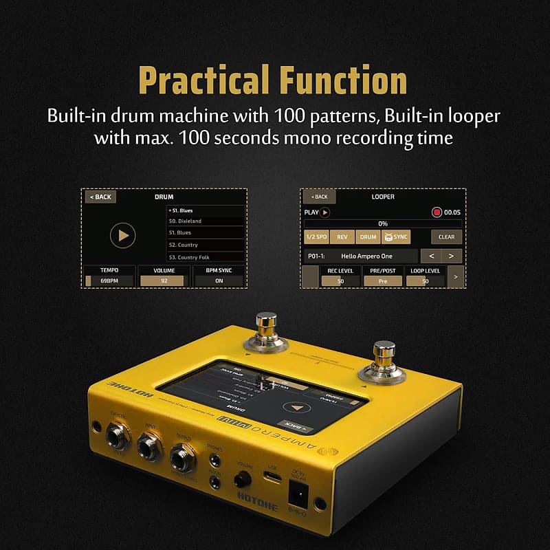ギター HOTONE AMPERO MINI Marigold Hotone Ampero Mini Marigold Guitar amp modeling simulation