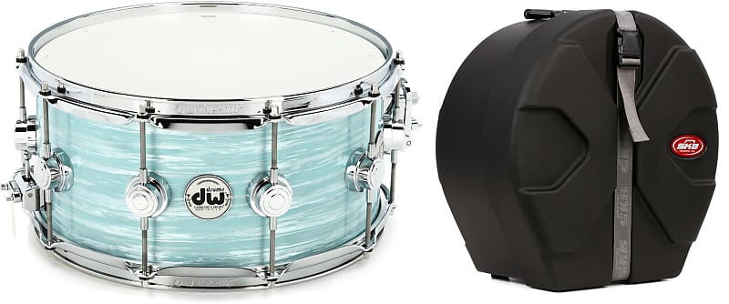 DW Collector's Series Snare Drum - 6.5 x 14 inch - Pale Blue Oyster FinishPly  Bundle with SKB 1SKB-D6514 Roto-Molded 6.5" x 14" Snare Drum Case image 1