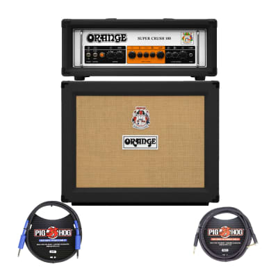 Orange Amps Super Crush 100W Guitar Amplifier Head (Black) with PPC212OB 120W 2x12" Open Back Cabinet (Black) and Cables (4 Items) image 1